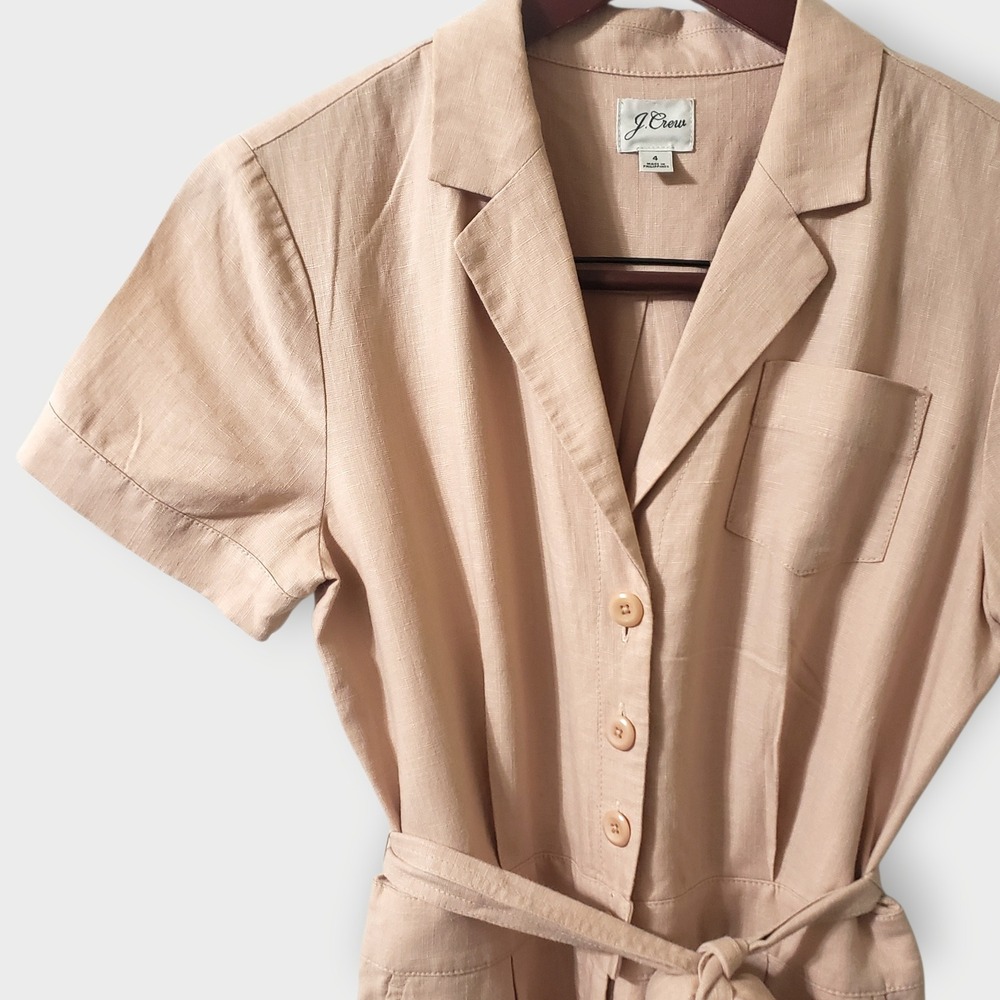 J.Crew Wide Leg Linen Blend Jumpsuit Sz 4 Belted Pleated Short Sleeve Blush Pink - Picture 2 of 16